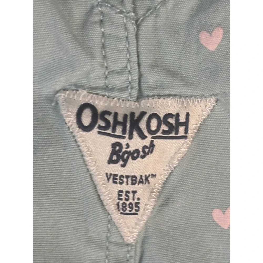 OshKosh Bgosh Kids Light Blue Pink Heart Print Vestbak Bib Overalls